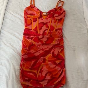 Superdown red and orange corset mini dress, size medium, NWT
